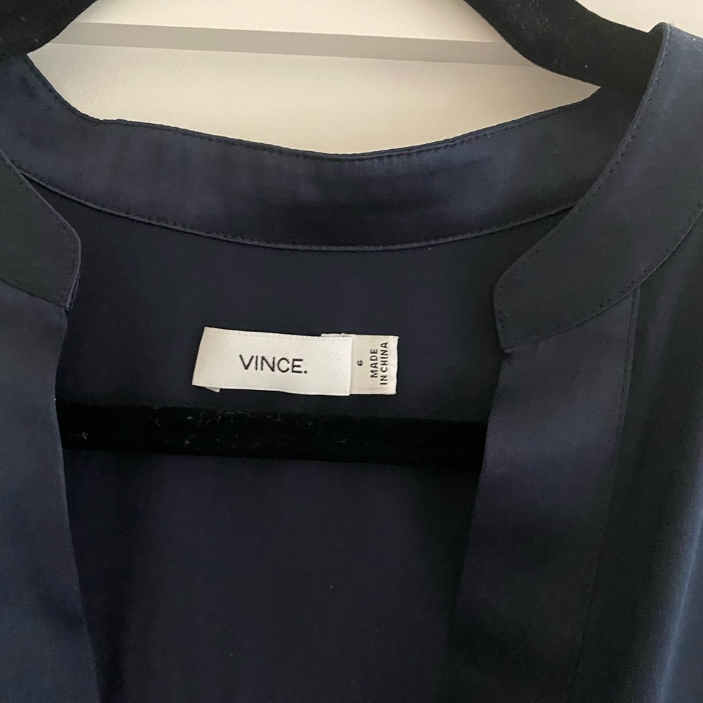 Vince. Navy blue silk, long sleeve maxi dress. With pockets!